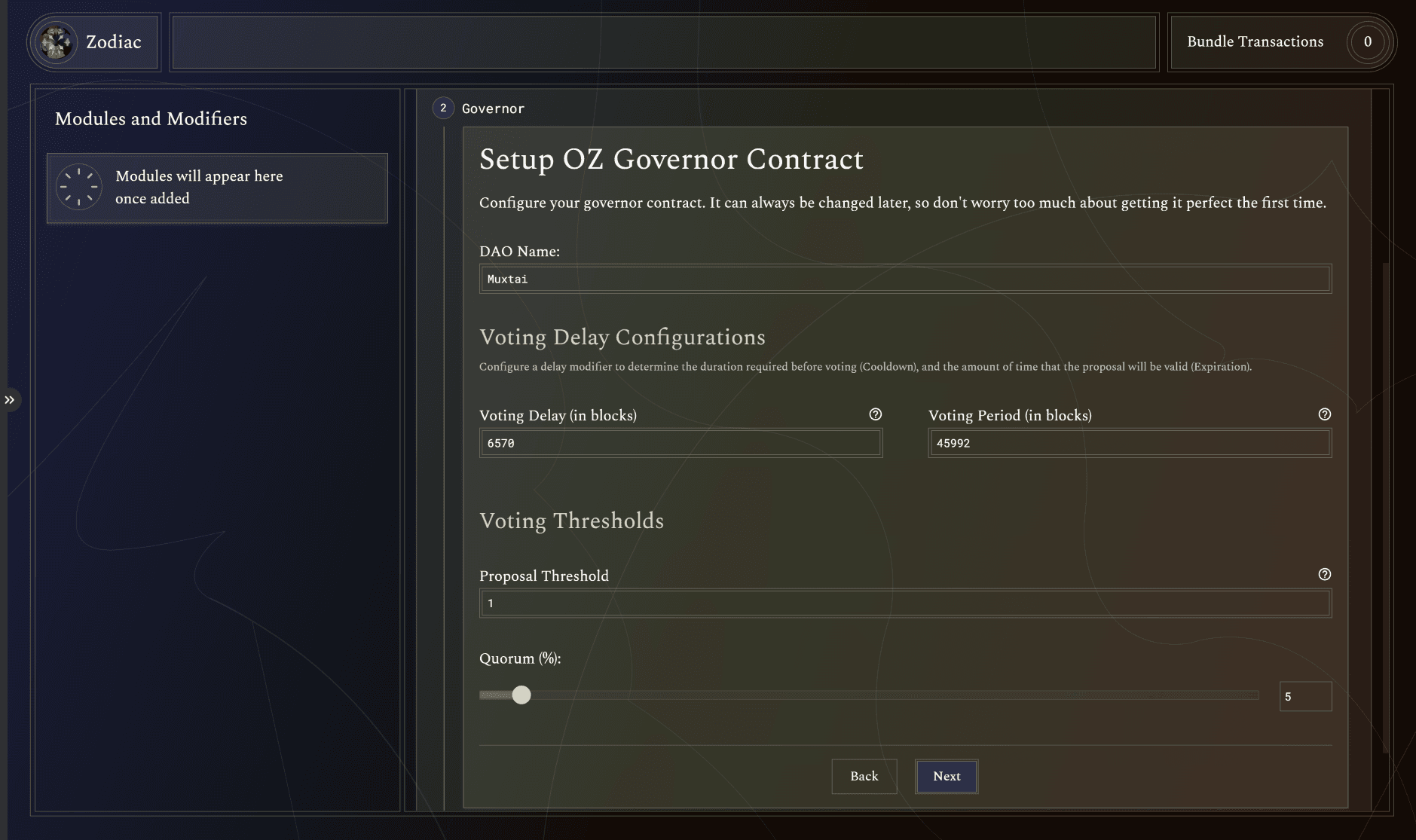 Setup OZ Governor Contract